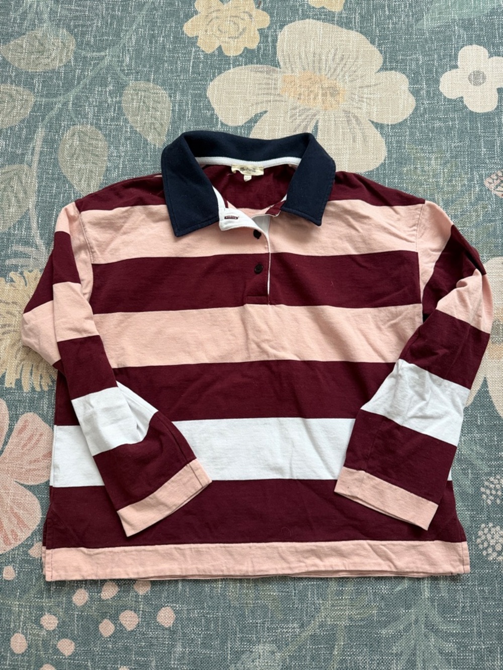 Madewell Long-Sleeve Rugby Shirt in Burgundy, Pink & White